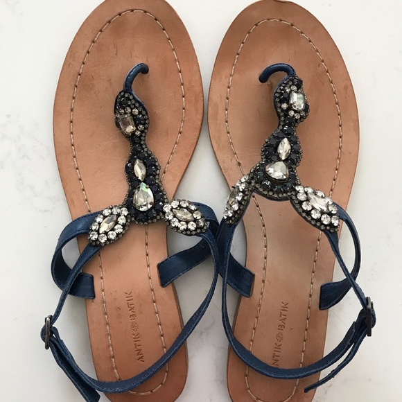 Antik Batik Shoes - Antik Batik Navy Jeweled thong sandals Antik Batik Shoes - Antik Batik Navy Jeweled thong sandals